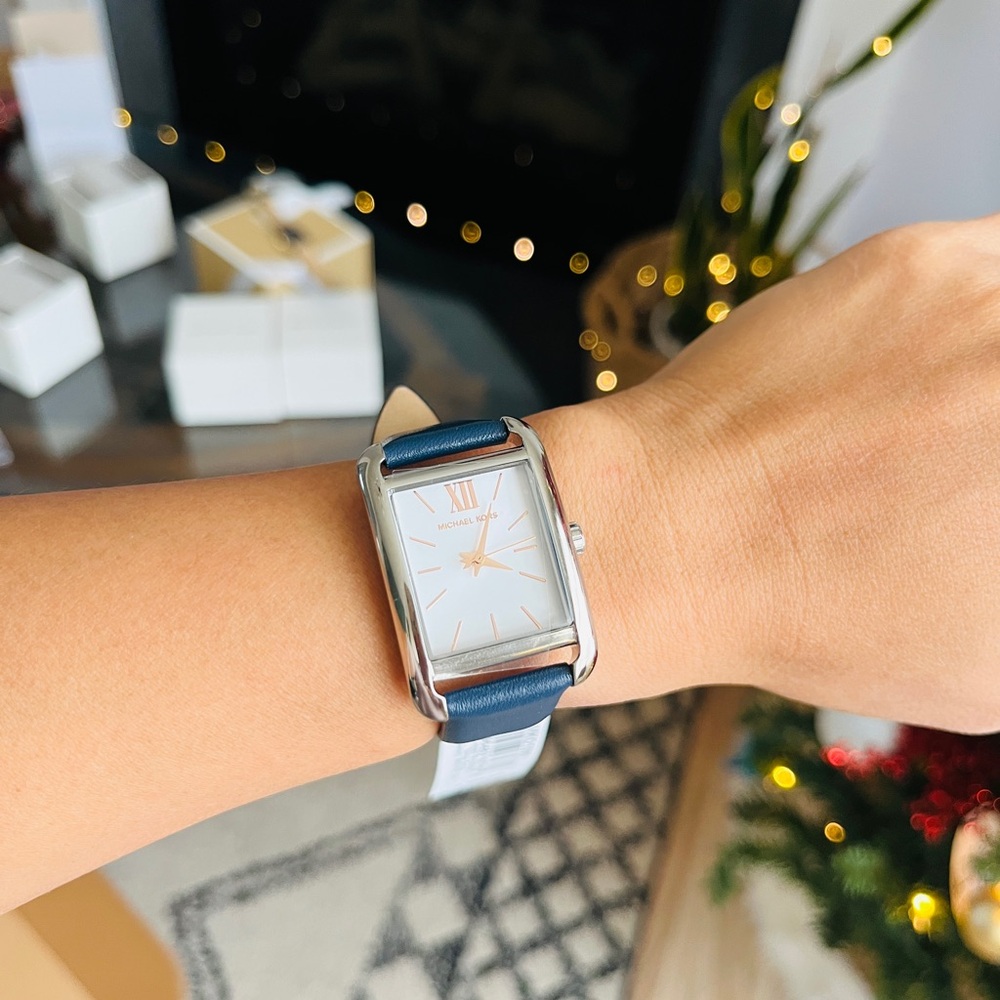 Mk monroe silver tone watch navy 27 mm
